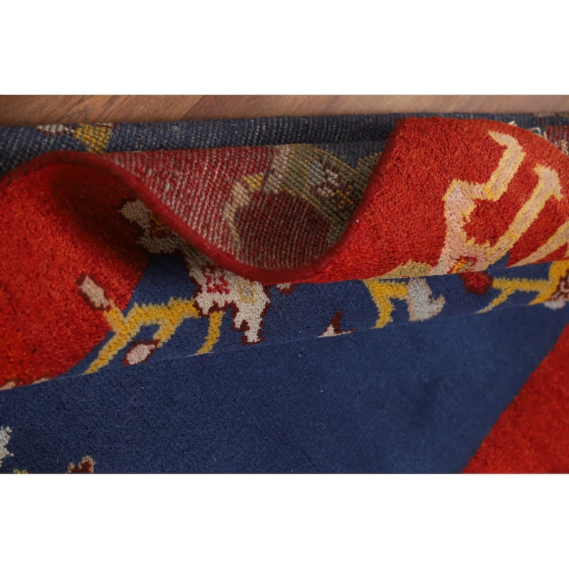 Hand Knotted Oriental 100% Wool Carpet Traditional Floral Navy Blue & Blues Art Deco Area Rug - 5' 11'' X 3' 11''
