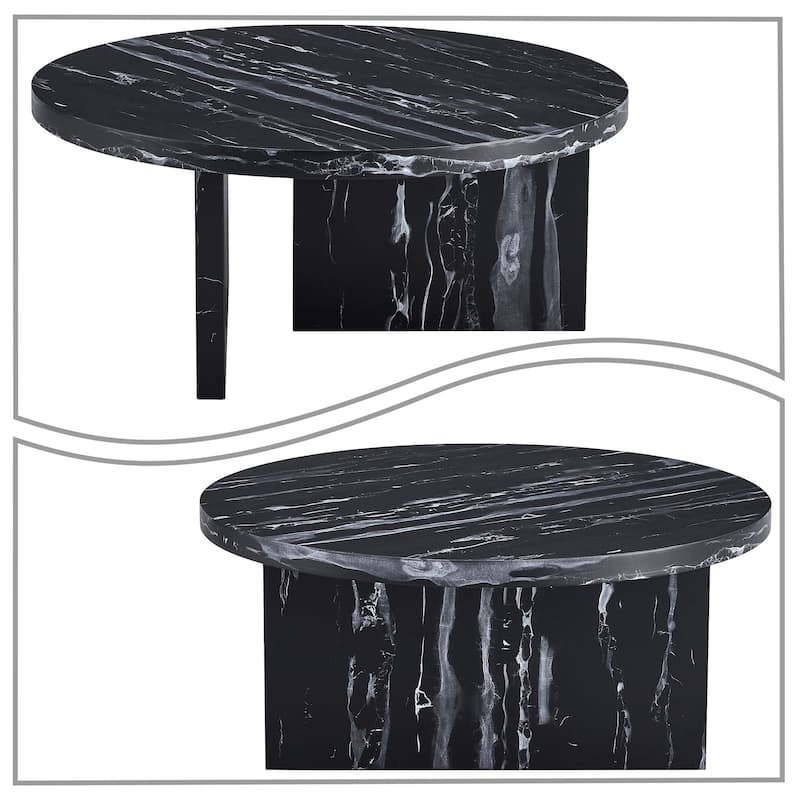 Modern Stylish Wooden Round Coffee Table with Imitation Marble Veneer Surface