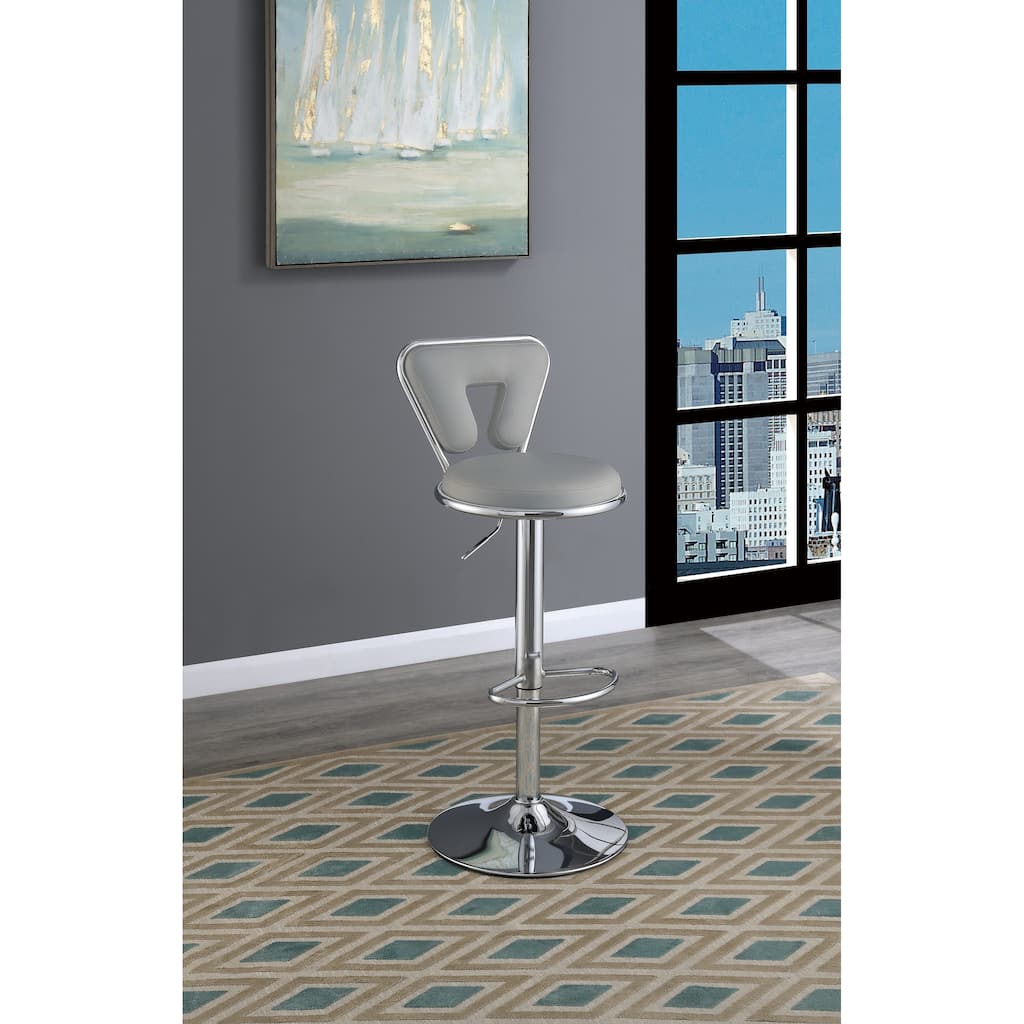 Adjustable Bar stool Gas lift Chair Gray Faux Leather Chrome Base metal frame Modern Stylish Set of 2 Chairs