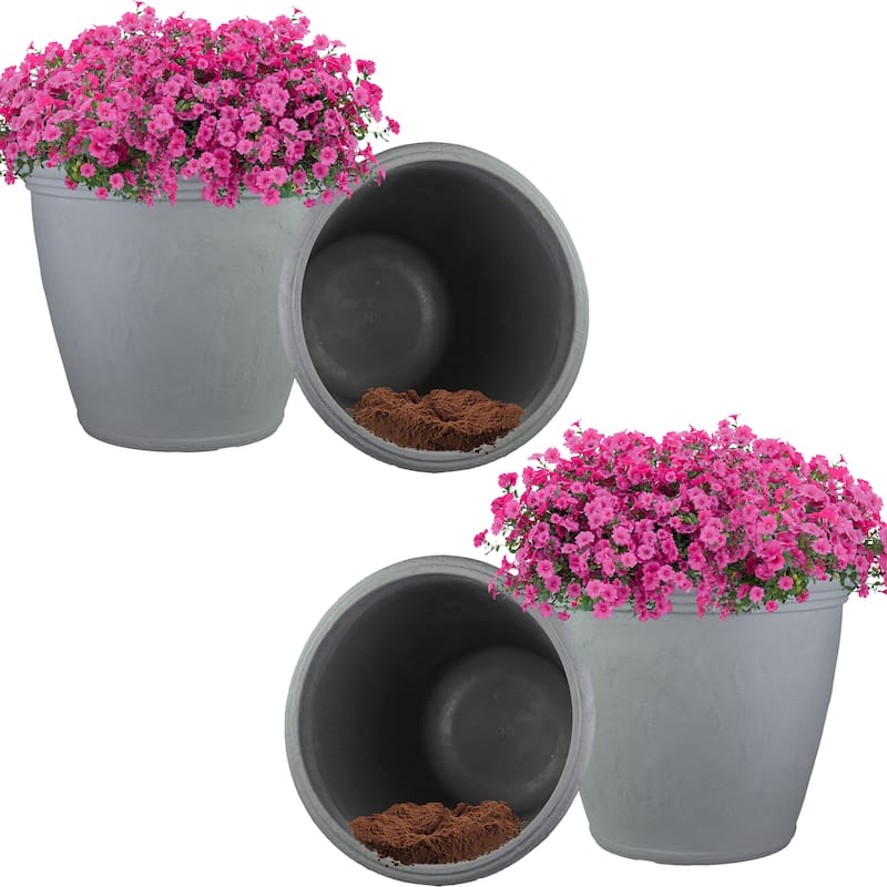 Sunnydaze Anjelica Polyresin Large Round Outdoor Planter - 24" - Set of 4 - 20 in