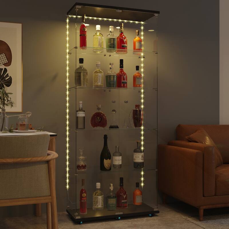 Versatile Tempered Glass Cabinet with Lock and Mobility for Various Spaces