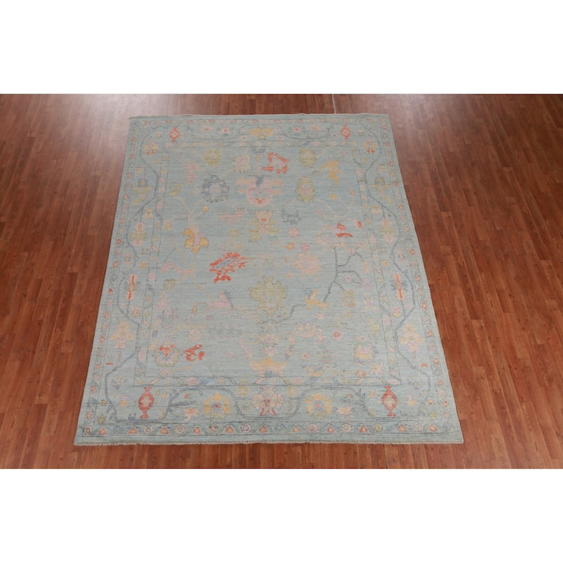 Hand Knotted Oriental 100% Wool Carpet Transitional All-Over Navy Blue & Blues Oushak Area Rug - 9' 11'' X 7' 10''