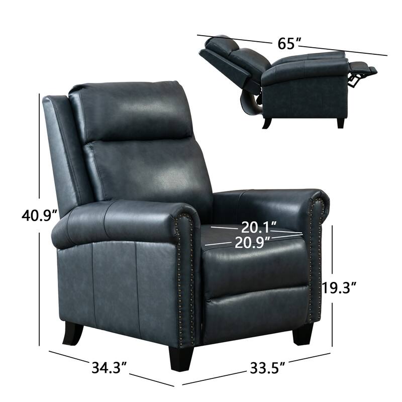 Navy Compact Genuine Leather Manual Recliner, Stable and Easy Assembly