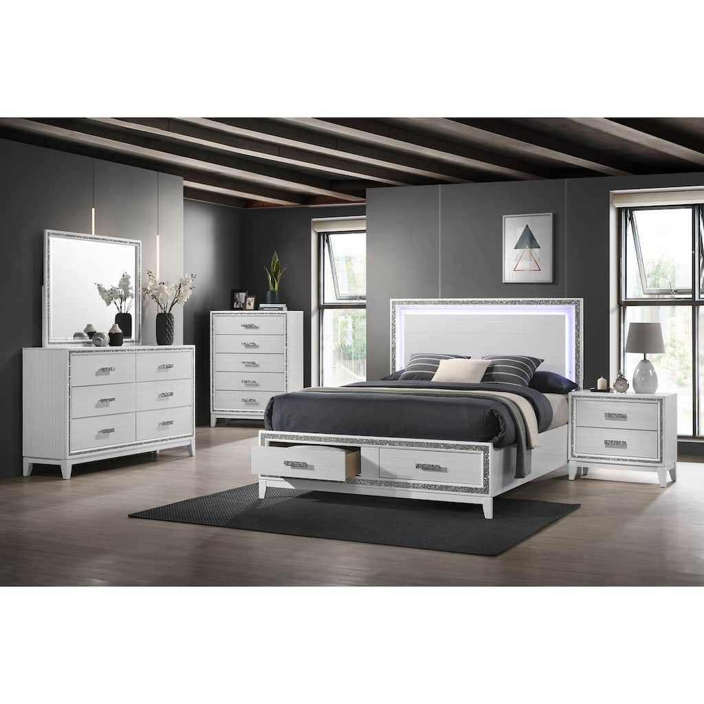 Correa White Storage Eastern King Bed with LED