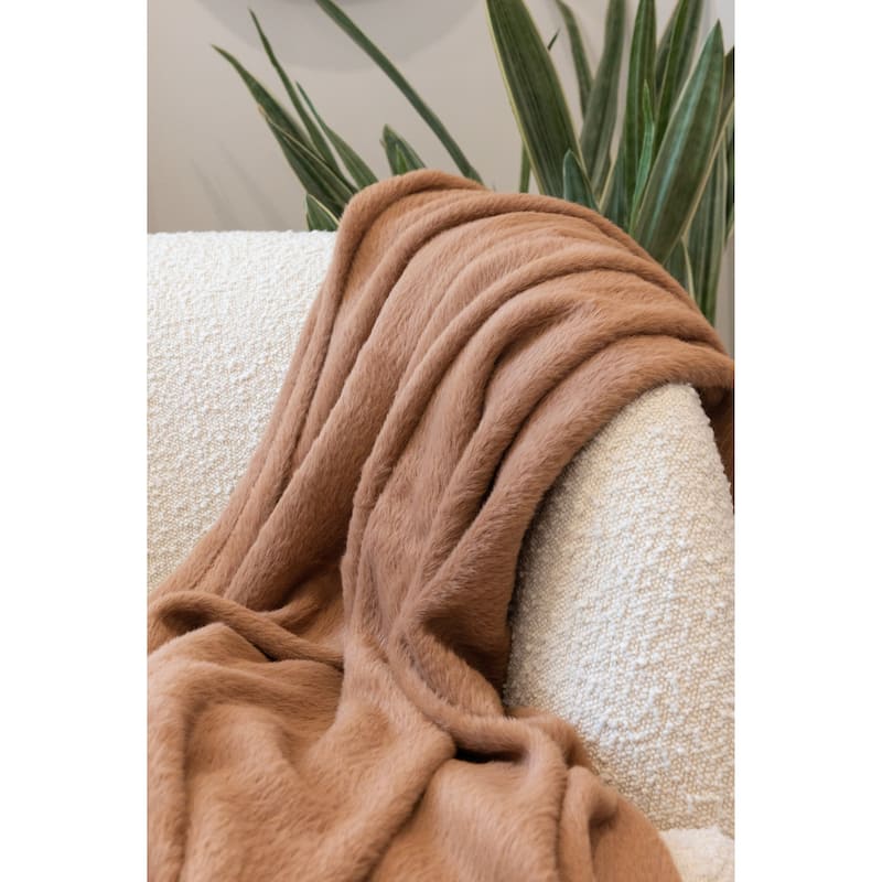 Jennifer Adams Faux Fur Embrace Throw - Almond