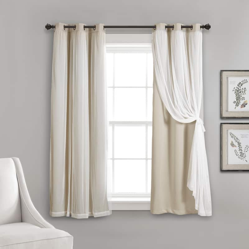 Lush Decor Grommet Sheer Panel Pair with Insulated Blackout Lining - 63" x 38" - Wheat