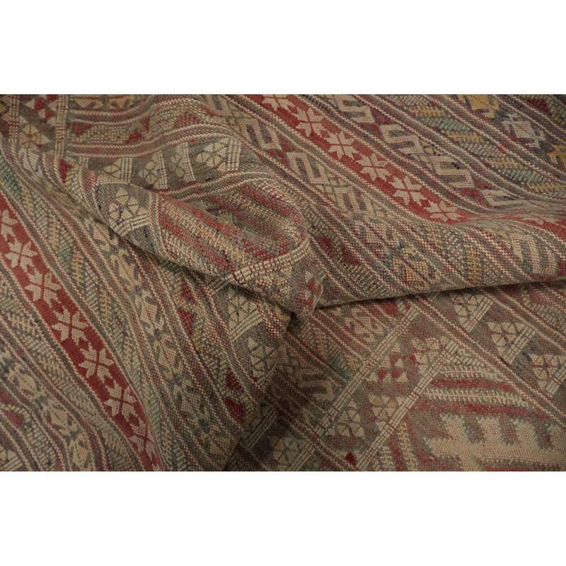 Hand Woven Oriental 100% Wool Carpet Traditional Tribal Beige & Ivories Durrie-Kilim Area Rug - 5' 5'' X 3' 11''