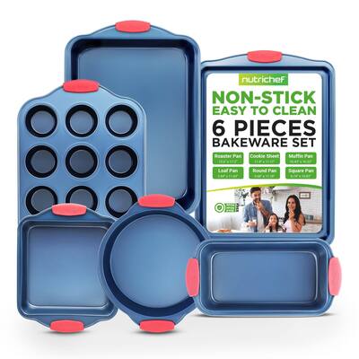Nonstick Bakeware Set - PFOA, PFOS, PTFE-Free Carbon Steel Baking Trays w/Heat safe Silicone Handles, Oven Safe Up to 450°F