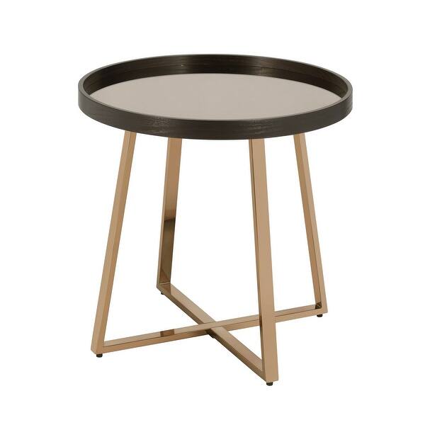 Wood And Metal End Table With Glass Top Gold And Brown Overstock 31510089