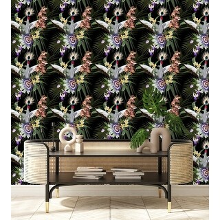 Dark Wallpaper with Flowers and Birds Peel and Stick and Prepasted ...