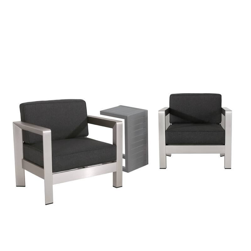 Aviara Outdoor Aluminum Club Chairs with Side Table by Christopher Knight Home