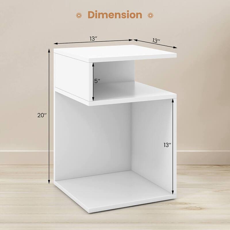Gymax 2PCS S-Shaped Side Table for Small Space Morden End Table