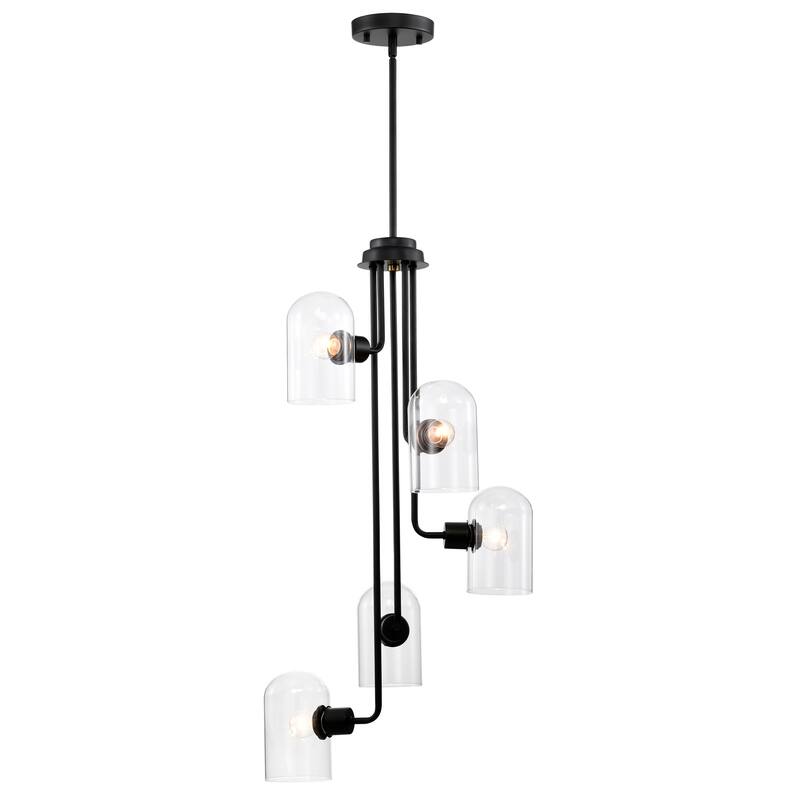 19 Inch Matte Black Finish Clear Glass Chandelier 5 Light (SOLD AS A PAIR)