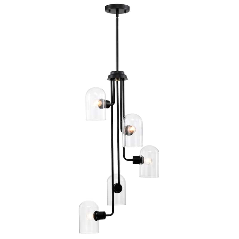 Alana 19 Inch Matte Black Finish Clear Glass Chandelier 5 Light - N/A