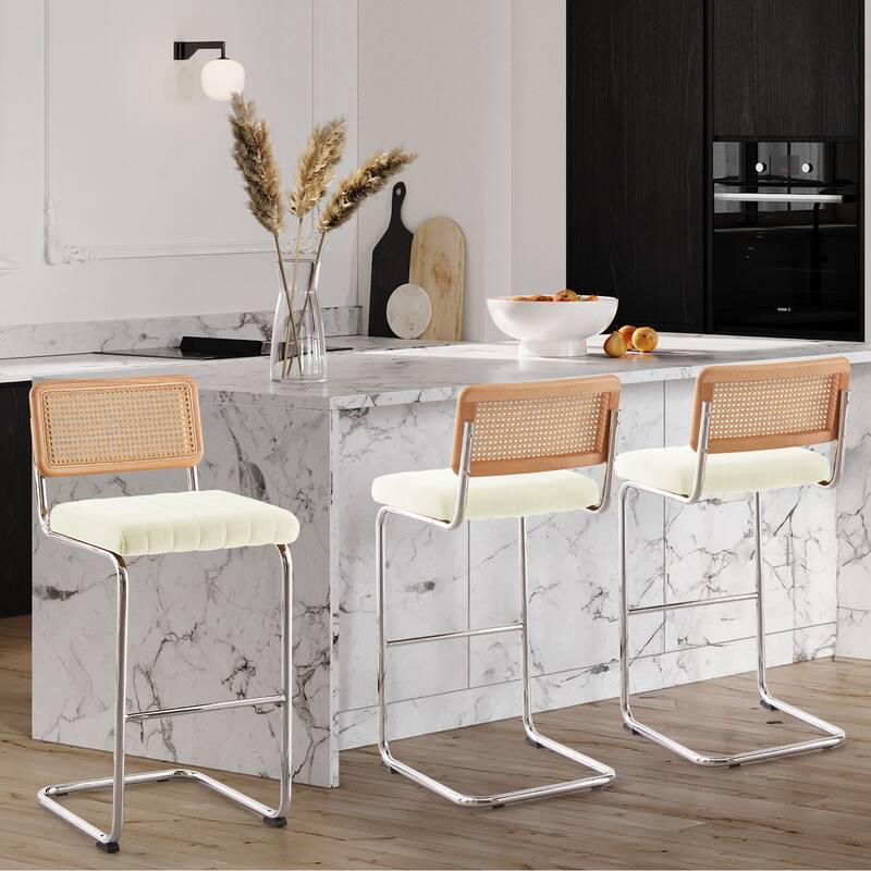 Velvet Upholstered Rattan Counter/Bar Stools, Set of 2/3