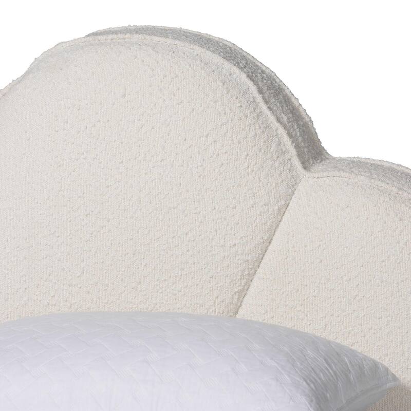 Barrera Floating Platform Bed with Scalloped Headboard - Low Profile Minimalist Boucle Upholstered Bed Frame