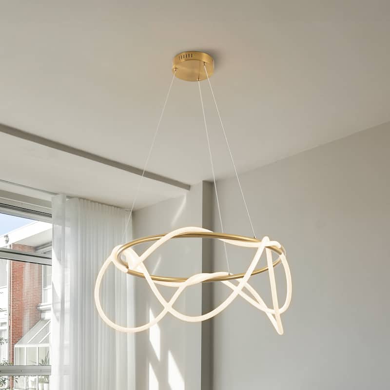 Nuvola 25" Contemporary Minimalist 360 Adjustable Silicone Neon Rope Dimmable Integrated LED Chandelier, by JONATHAN Y