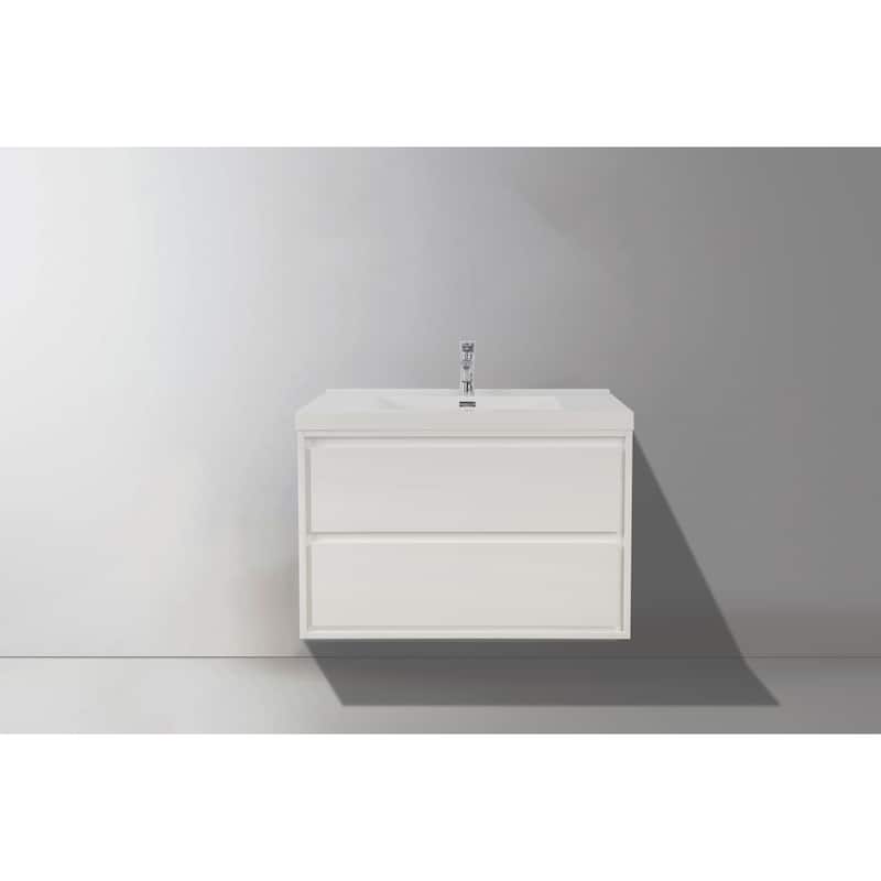 Sage 42" wall mounted bathroom vanity with single basin acrylic top - 42 - glossy white