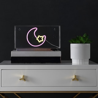 Moon 11.8" Contemporary Glam Acrylic Box USB Operated LED Neon Light, Pink/Yellow by JONATHAN Y
