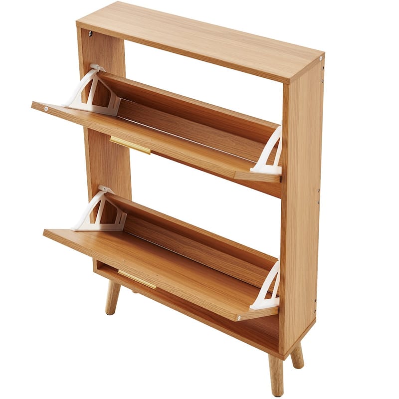 Shoe Cabinet with Flip Drawers Rattan Doors Entryway Storage Organizer - 23.62 x 6.61 x 34.53 inch