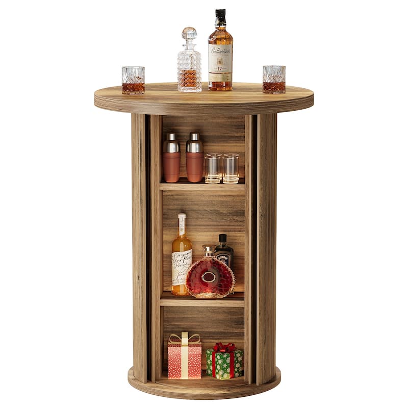 35.4" Rustic Round High Top Pub Bistro Wood Cocktail Bar Table