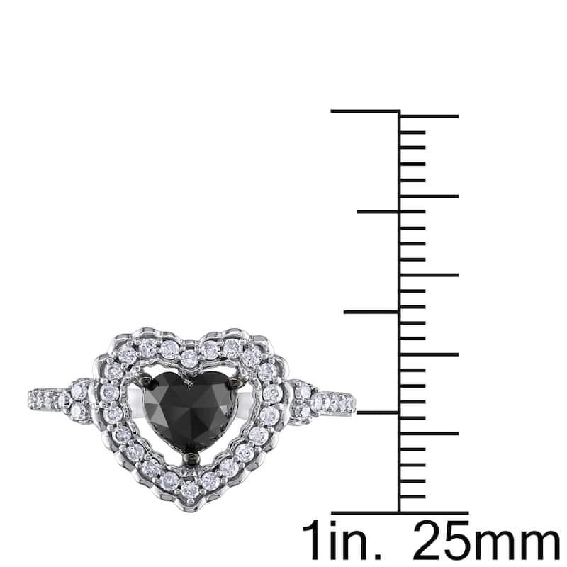 Miadora 1ct TW Black and White Halo Heart Shaped Diamond Engagement Ring in 10k White Gold