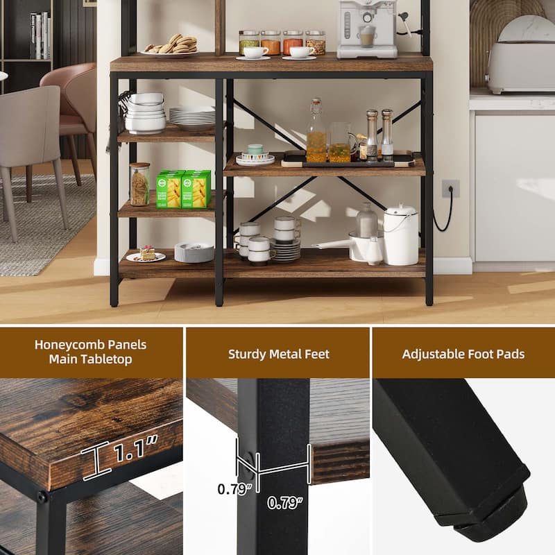 Kitchen Bakers Rack Utility Storage Shelf Microwave Oven Stand With Power Outlet