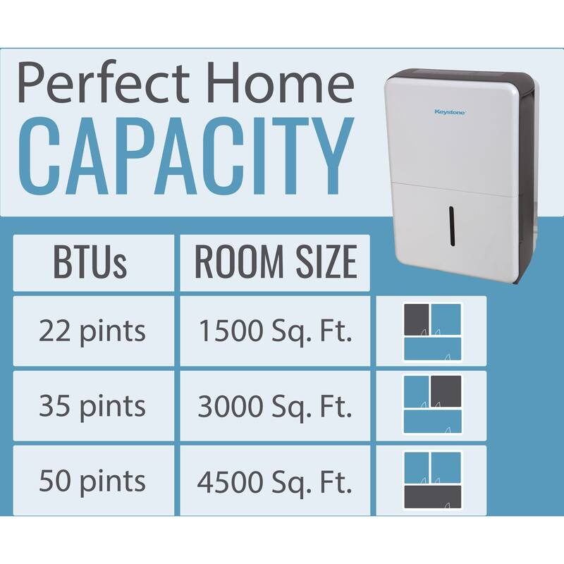 Keystone 50 Pint Dehumidifier with Electronic Controls and Built-In Pump