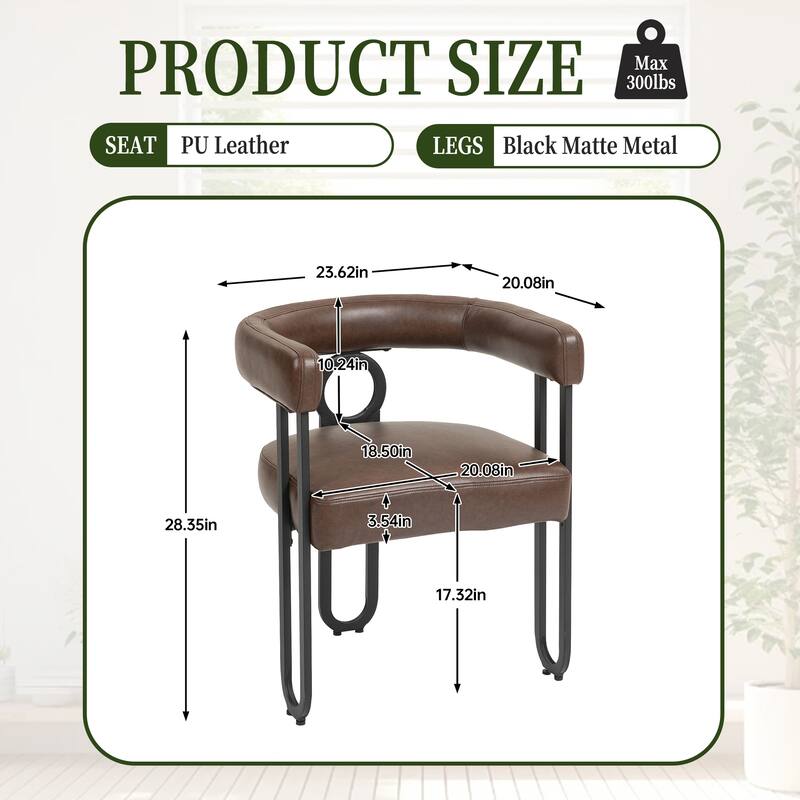 Dark Brown PU Upholstered Accent Chair Dining Chair Barrel Side Chairs Kitchen Armchair for Living Room Dressing Room Set of 3