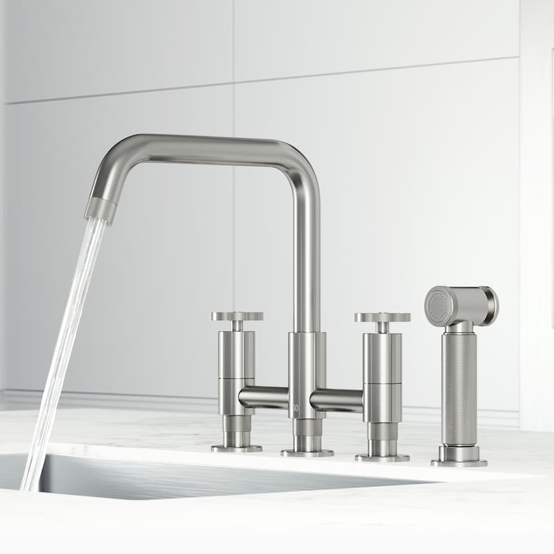 VIGO Cass 12" H 2-Handle Widespread Bridge Pull-Out Sprayer Kitchen Faucet