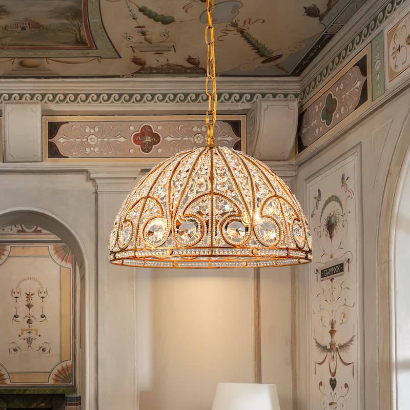 Ennu Retro Antique Sphere Crystal Chandelier Adjustable Dining Room Chandelier - Brass