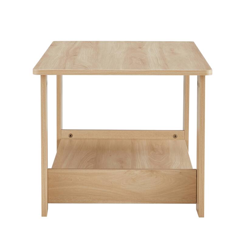 Modern minimalist wood grain double layered coffee table for living room