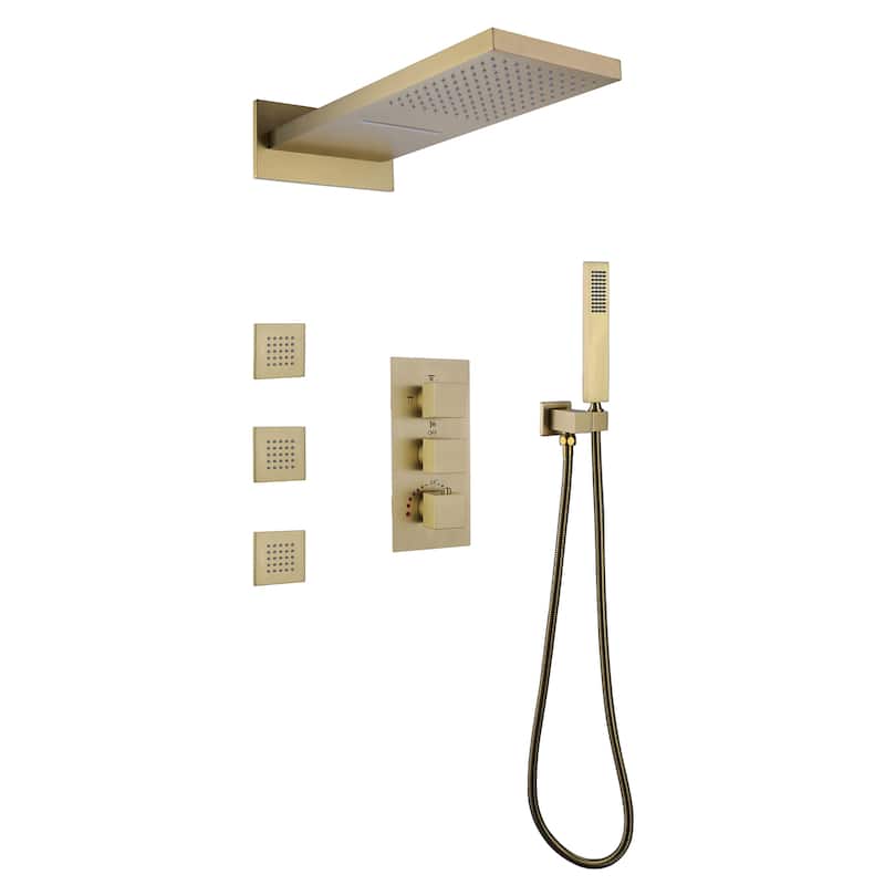 Luxury 3-Way Complete Rain Showerhead with High-pressure Handheld Showerhead&3-Body Jet in Black/Gold/Nickel