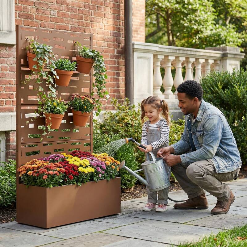 Raised Garden Bed Planter with Trellis Movable Planter Box with Lockable Wheels