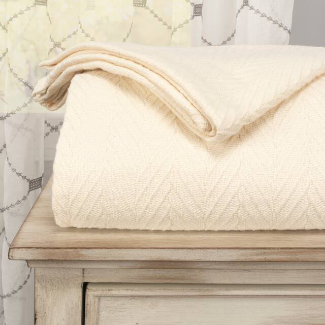 Metro Zig-Zag Chevron All-Season Bedding Cotton Blanket by Superior - King - Ivory