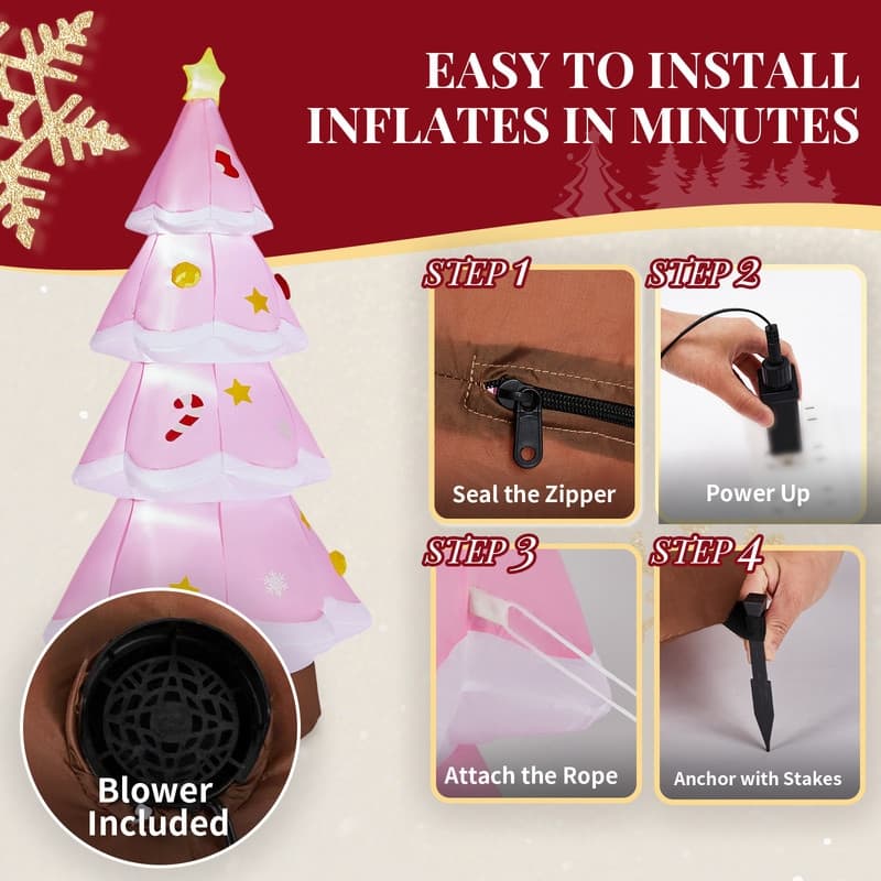 7.2FT Lighted Christmas Inflatable Pink Christmas Tree