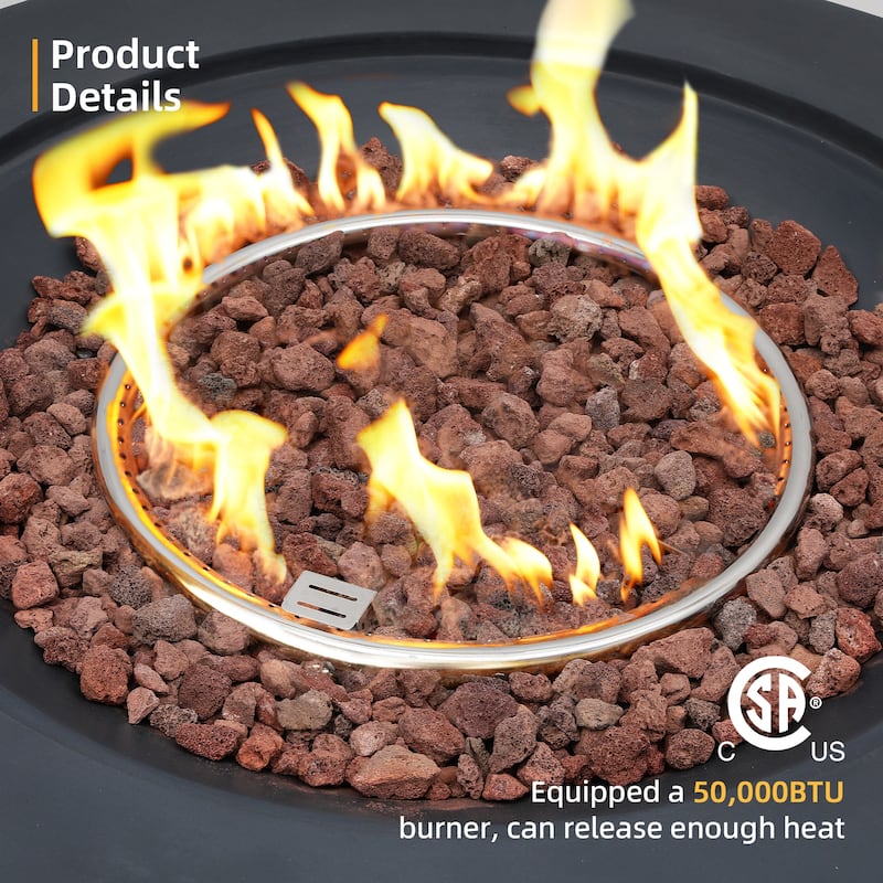Patio Watcher 28" Iron Round Propane Fire Pit Table with Tank Holder for Outside Garden