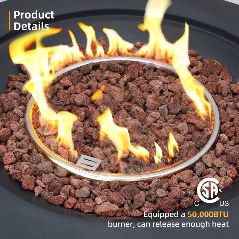 Patio Watcher Outdoor 28in. Round Iron Fire Pit Table with Propane Tank Cover