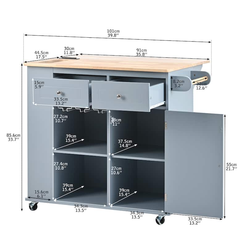 Kitchen Storage Island with Drop Leaf and Power Outlet For Dining Room