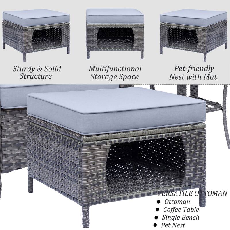 6 Piece Outdoor Wicker Patio Conversation Sofa Sets with Swivel Chairs