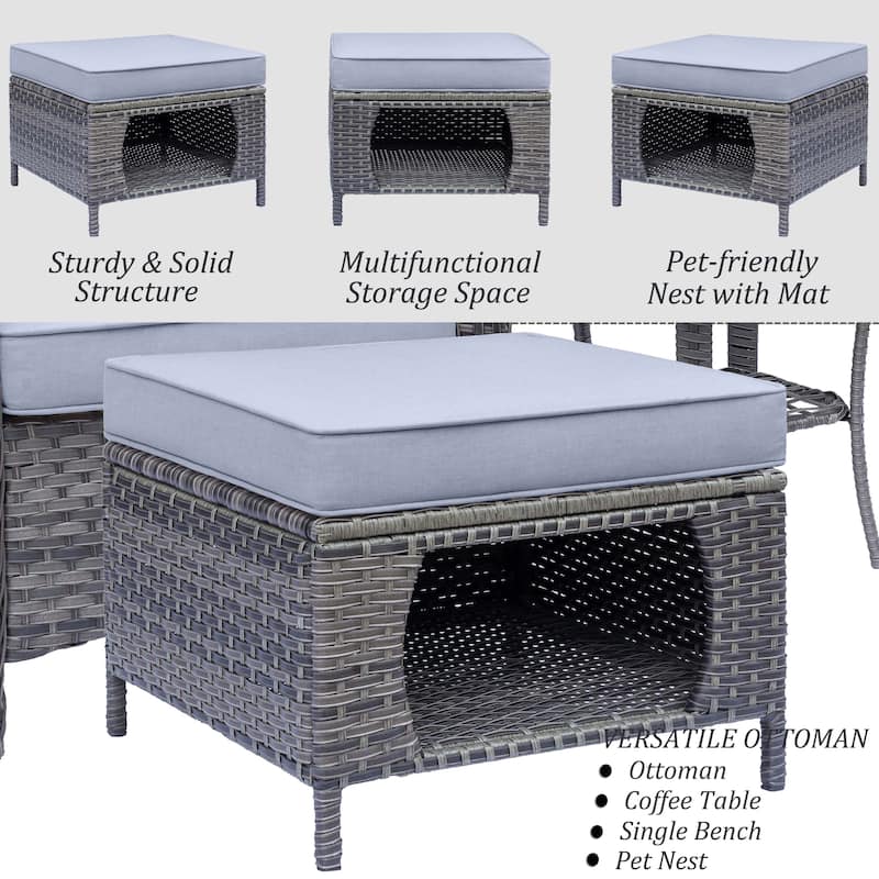 9 Piece Outdoor Wicker Patio Conversation Furniture Swivel Chairs Sets