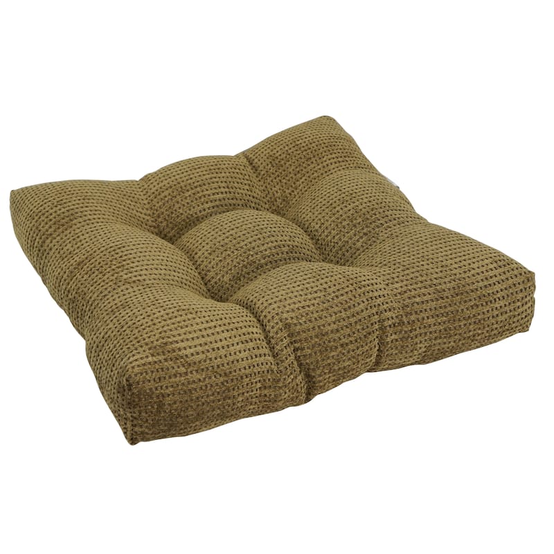 19-inch Square Jacquard Chenille Tufted Dining Chair Cushion - 19 x 19 - Gingham Brown - Single