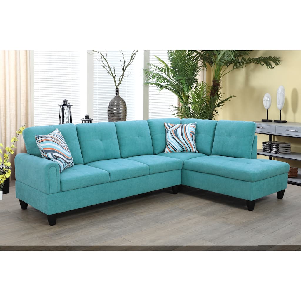 2-Pieces Sectional Sofa & Chaise,Green,Flannelette(09703B-2)
