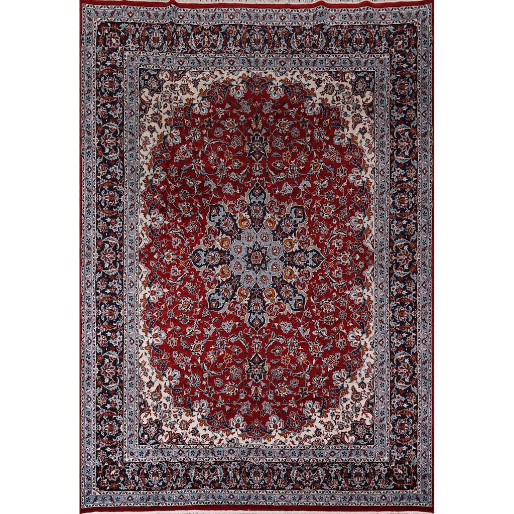Floral Kashan Turkish Rug Machine-Made Bedroom Red Carpet - 9'8" x 12'9"