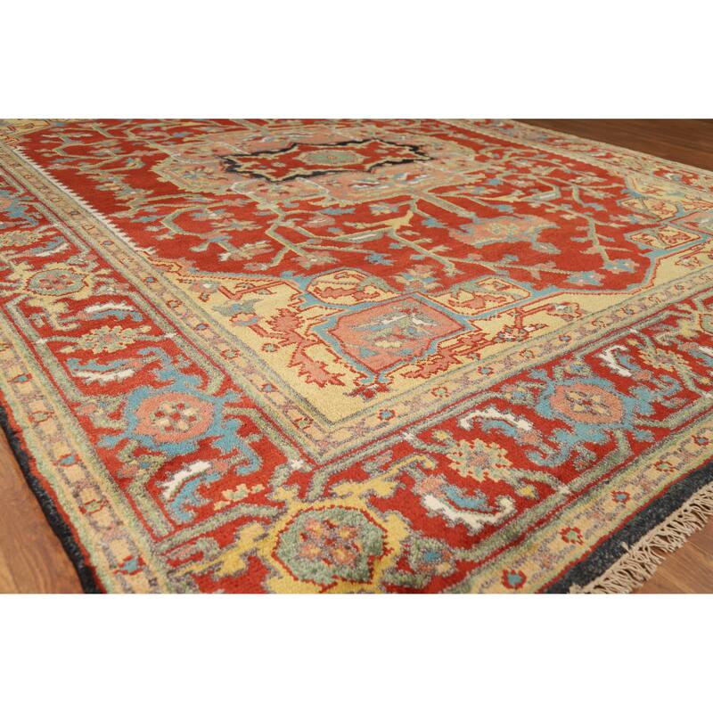Heriz Serapi Indian Area Rug Handmade Wool Carpet - 7'11" x 9'11" - 7'11" x 9'11" - Orange