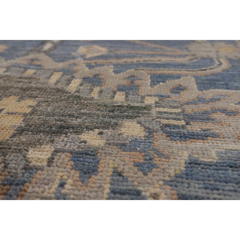 Transitional Blue Oushak Turkish Area Rug Handmade Wool Carpet - 9'2"x 11'10"