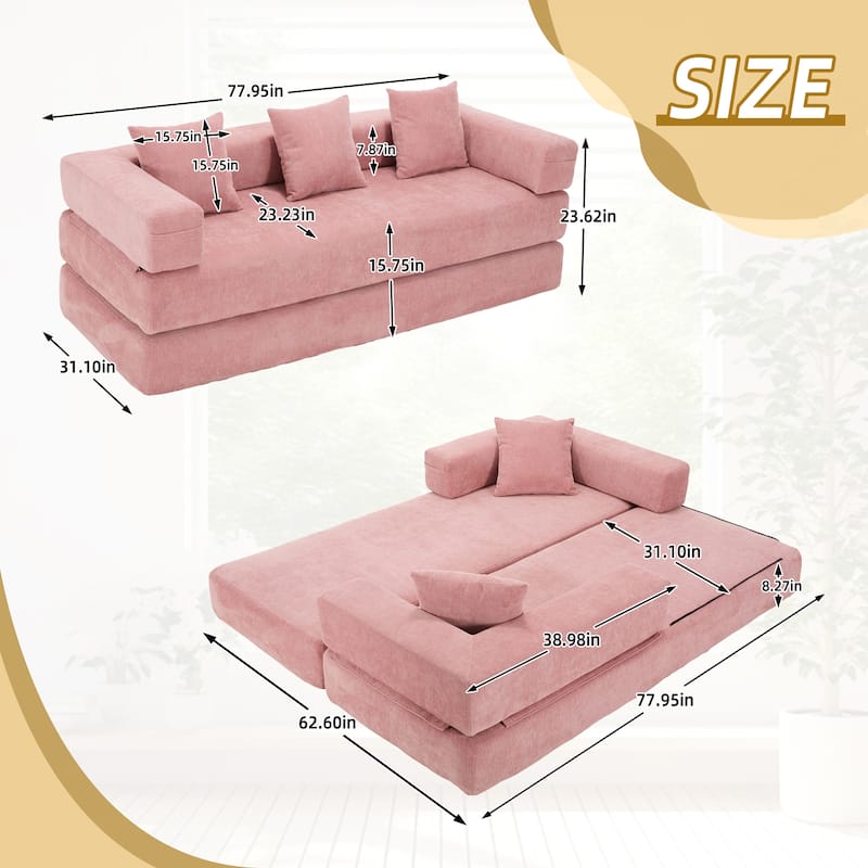 GALDWIN Chenille Upholstered Convertible Folding Sofa Bed with Pillows for Living Room