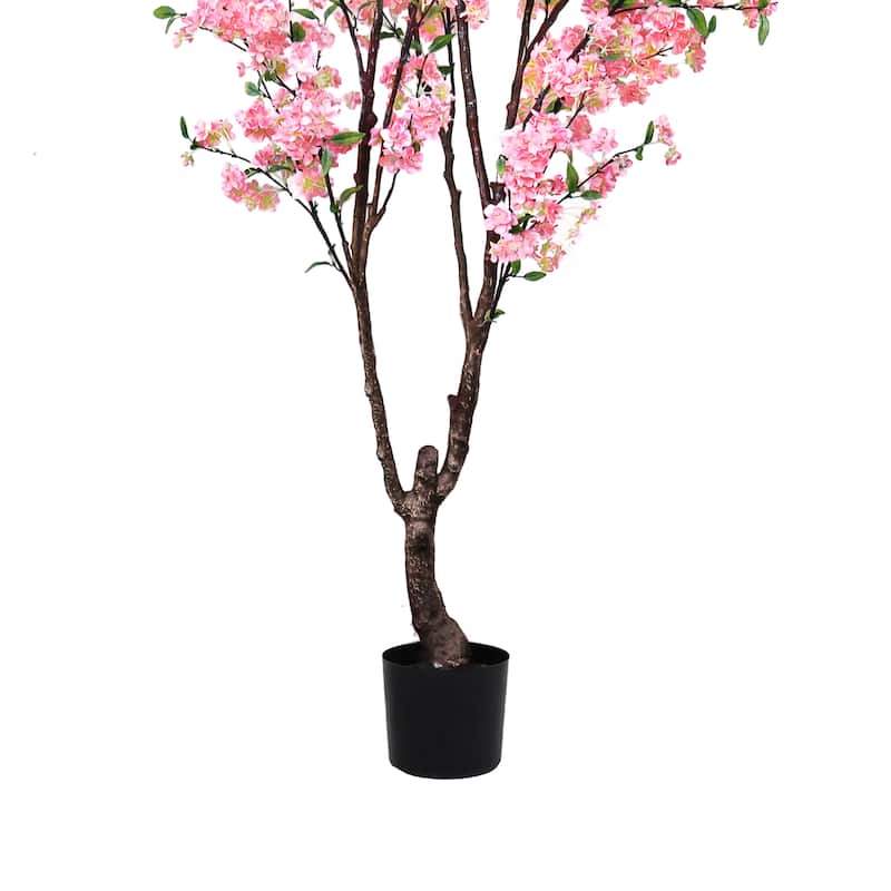 6.5ft Pink Artificial Cherry Blossom Flower Tree Plant in Black Pot - 78" H x 36" W x 36" DP