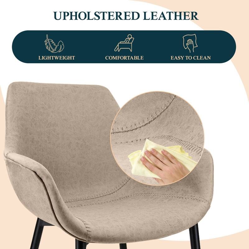 Markley Mid-Century Modern Upholstered Distressed Leather Dining Chair with Comfy Curved Seat & Strong Powder-Coated Metal Legs