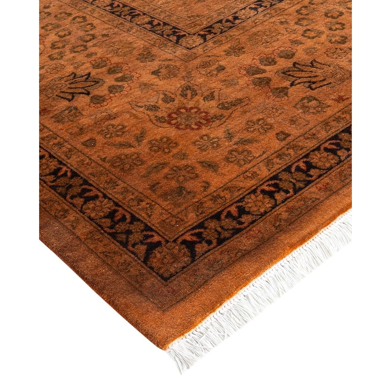 Overton Handknotted Wool Vintage Inspired Contemporary Overdyed Brown Area Rug - 15' 9" x 10' 2"